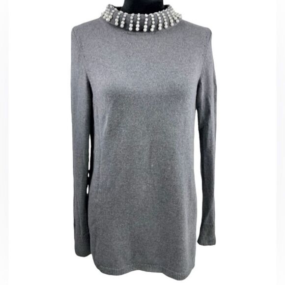 Talbots Cashmere Blend Sweater with Pearl Detailing in Grey/Cream Women’s M - Picture 1 of 7